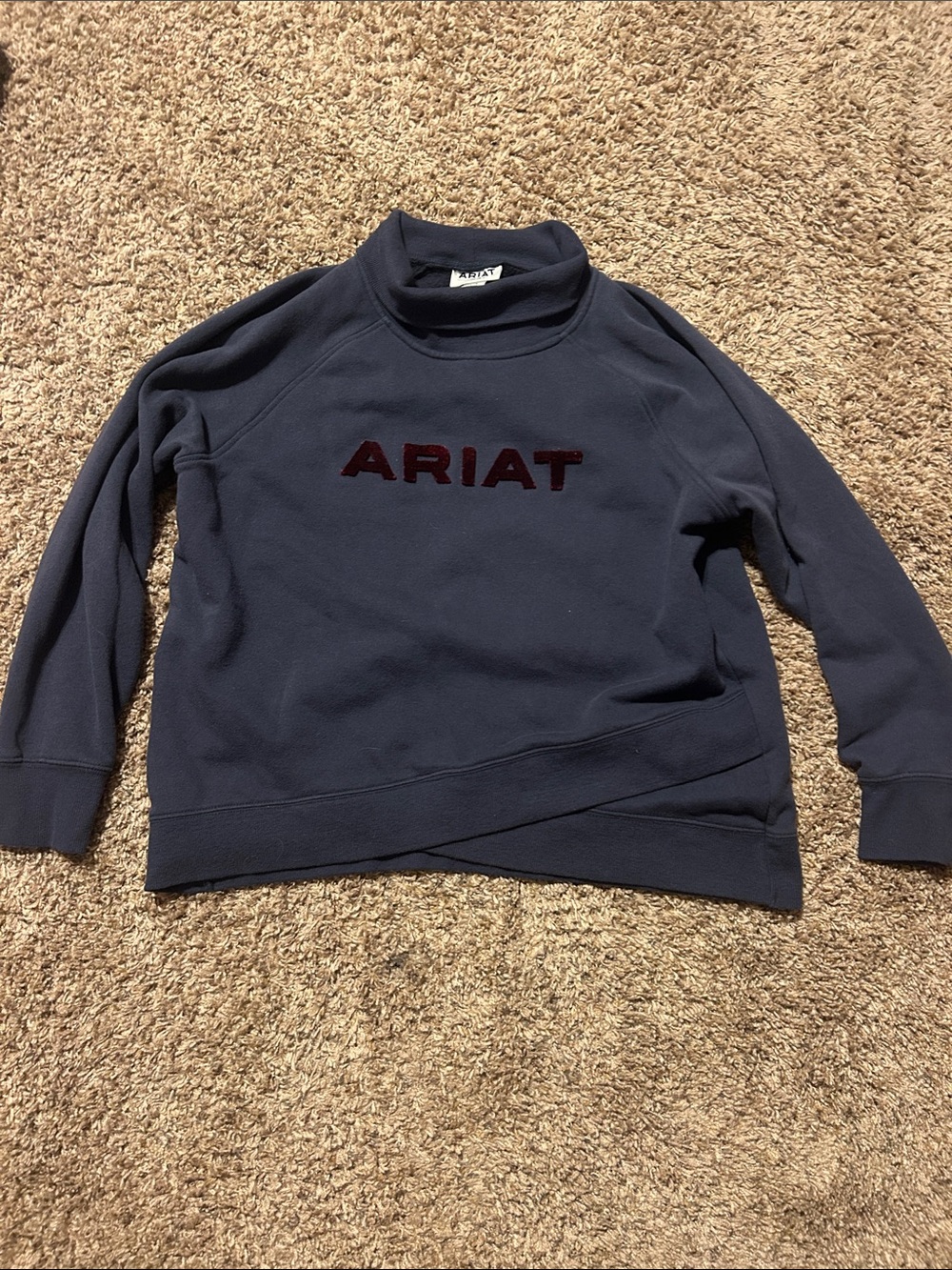 Ariat Navy turtle neck/folded Pullover with Maroon Logo
